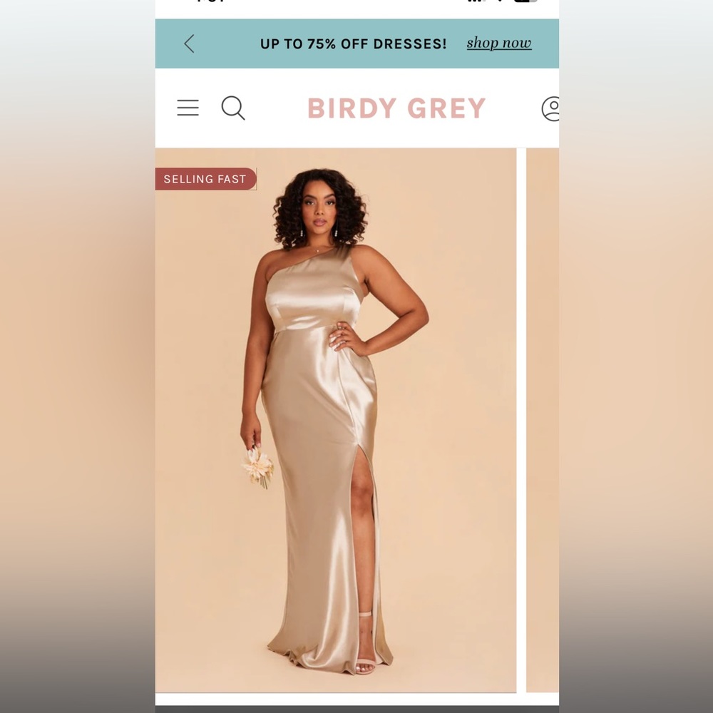 Hemmed to 5’1 and I recently had it dry cleaned. Neutral champagne color.